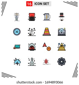 16 User Interface Flat Color Filled Line Pack of modern Signs and Symbols of hat; hipster; notebook; moustache; machine Editable Creative Vector Design Elements
