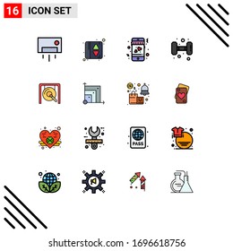 16 User Interface Flat Color Filled Line Pack of modern Signs and Symbols of china; gong; dating; weight; gym Editable Creative Vector Design Elements