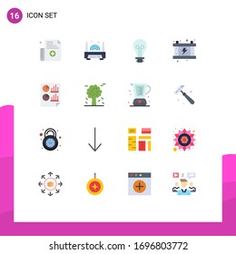 16 User Interface Flat Color Pack of modern Signs and Symbols of document; analytics; creative; battery; energy Editable Pack of Creative Vector Design Elements