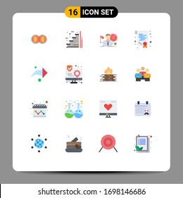 16 User Interface Flat Color Pack of modern Signs and Symbols of diploma; certification; stairs; success; hit Editable Pack of Creative Vector Design Elements
