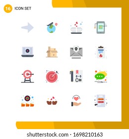 16 User Interface Flat Color Pack of modern Signs and Symbols of play button; audio play; love; network; cell Editable Pack of Creative Vector Design Elements