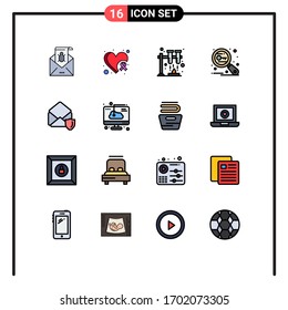 16 User Interface Flat Color Filled Line Pack of modern Signs and Symbols of research; key; breast; space; chemistry Editable Creative Vector Design Elements