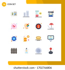 16 User Interface Flat Color Pack of modern Signs and Symbols of romance; adultery; minus; support; customer Editable Pack of Creative Vector Design Elements