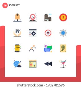 16 User Interface Flat Color Pack of modern Signs and Symbols of estate; logistic; percent; dollar coin; building Editable Pack of Creative Vector Design Elements