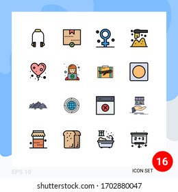 16 User Interface Flat Color Filled Line Pack of modern Signs and Symbols of balloon; spoon; parcel; scoop; medical Editable Creative Vector Design Elements