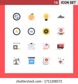 16 User Interface Flat Color Pack of modern Signs and Symbols of tree; landscape; orange; hill; light Editable Pack of Creative Vector Design Elements