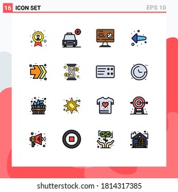16 User Interface Flat Color Filled Line Pack of modern Signs and Symbols of arrows; back; vehicles; arrow; sport Editable Creative Vector Design Elements
