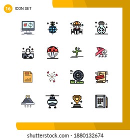 16 User Interface Flat Color Filled Line Pack of modern Signs and Symbols of skull; magic; green; knife; table Editable Creative Vector Design Elements