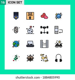 16 User Interface Flat Color Filled Line Pack of modern Signs and Symbols of space; school; logistic; physics; loves Editable Creative Vector Design Elements