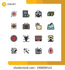 16 User Interface Flat Color Filled Line Pack of modern Signs and Symbols of object; cash; speaker; money; live Editable Creative Vector Design Elements