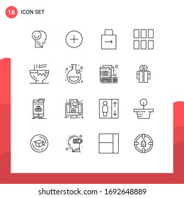 16 User Interface Outline Pack of modern Signs and Symbols of bowl; image; arrow; frame; security Editable Vector Design Elements