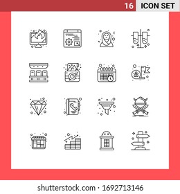16 User Interface Outline Pack of modern Signs and Symbols of transportation; seats; arab women; test tubes; laboratory Editable Vector Design Elements
