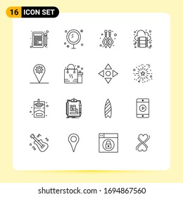 16 User Interface Outline Pack of modern Signs and Symbols of map; business; shower; music; film clip Editable Vector Design Elements