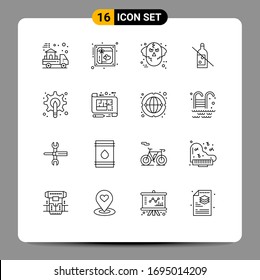 16 User Interface Outline Pack of modern Signs and Symbols of whiskey; bottle forbidden; romantic; alcohol; ware wolf Editable Vector Design Elements