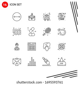 16 User Interface Outline Pack of modern Signs and Symbols of patrick; clover; marketing; book; medical cart Editable Vector Design Elements