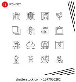 16 User Interface Outline Pack of modern Signs and Symbols of group; juice glass; coding; fruit juice glass; programming Editable Vector Design Elements