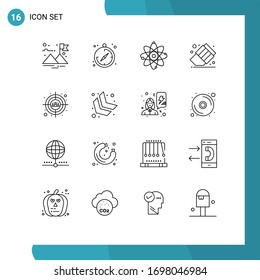 16 User Interface Outline Pack of modern Signs and Symbols of head shot; target; molecule; auditory; education Editable Vector Design Elements