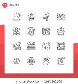 16 User Interface Outline Pack of modern Signs and Symbols of chemical; thief; grinder; man; space Editable Vector Design Elements