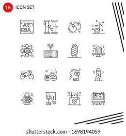 16 User Interface Outline Pack of modern Signs and Symbols of laboratory; research; food; song; musical Editable Vector Design Elements