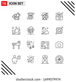 16 User Interface Outline Pack of modern Signs and Symbols of spa; heart; planning; present; gift Editable Vector Design Elements