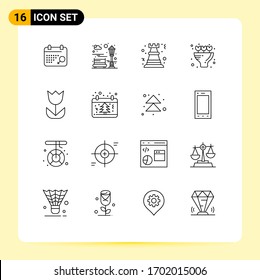 16 User Interface Outline Pack of modern Signs and Symbols of macro; camera; chess; present; bouquet Editable Vector Design Elements