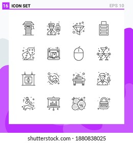 16 User Interface Outline Pack of modern Signs and Symbols of games; competition; service; simple; battery Editable Vector Design Elements