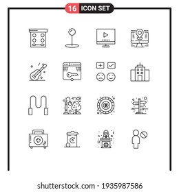16 User Interface Outline Pack of modern Signs and Symbols of music; pin; technology; lcd; computer Editable Vector Design Elements