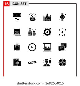 16 User Interface Solid Glyph Pack of modern Signs and Symbols of object; edit; aurangabad fort; watch; gym Editable Vector Design Elements