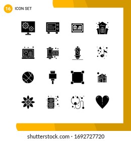 16 User Interface Solid Glyph Pack of modern Signs and Symbols of medical; house holiday; card; halloween; castle Editable Vector Design Elements