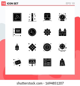 16 User Interface Solid Glyph Pack of modern Signs and Symbols of food and drink; safety; metro; space; vehicles Editable Vector Design Elements