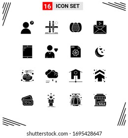 16 User Interface Solid Glyph Pack of modern Signs and Symbols of phone; cellphone; easter; video; mail Editable Vector Design Elements