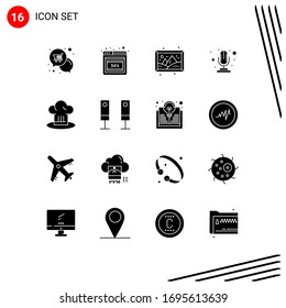 16 User Interface Solid Glyph Pack of modern Signs and Symbols of chef hat; cafe; image; record; mic Editable Vector Design Elements