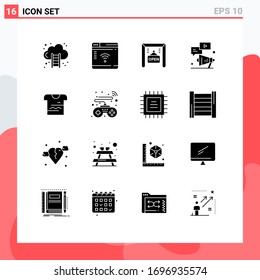 16 User Interface Solid Glyph Pack of modern Signs and Symbols of tshirt; marketing; ecommerce; chat; video Editable Vector Design Elements