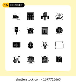 16 User Interface Solid Glyph Pack of modern Signs and Symbols of ice cream; cream; device; celebration; lettering Editable Vector Design Elements