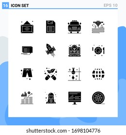 16 User Interface Solid Glyph Pack of modern Signs and Symbols of sms; printer; storage device; plastic; gadget Editable Vector Design Elements