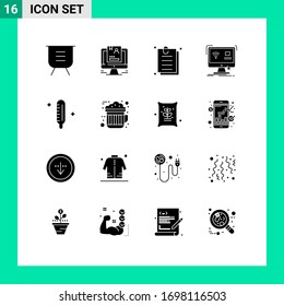 16 User Interface Solid Glyph Pack of modern Signs and Symbols of monitor; control; computer; website; online Editable Vector Design Elements