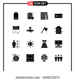 16 User Interface Solid Glyph Pack of modern Signs and Symbols of technology; cool; folder; conditioner; security Editable Vector Design Elements