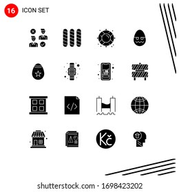 16 User Interface Solid Glyph Pack of modern Signs and Symbols of decoration; egg; buoy; easter; celebration Editable Vector Design Elements