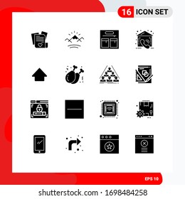 16 User Interface Solid Glyph Pack of modern Signs and Symbols of chicken leg; up; bag; arrow; estate Editable Vector Design Elements