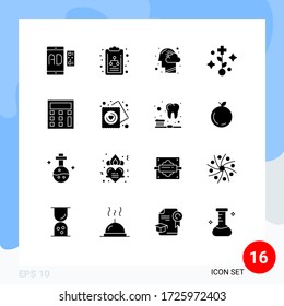 16 User Interface Solid Glyph Pack of modern Signs and Symbols of calculator; tree; cloud; healthcare; thinking Editable Vector Design Elements