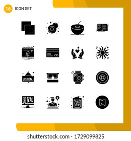 16 User Interface Solid Glyph Pack of modern Signs and Symbols of card; date; book; calendar; theory Editable Vector Design Elements
