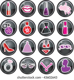 16 Vector Icon Buttons for Beauty or Fashion. Also available as buttons and in black.
