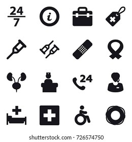16 vector icon set : 24/7, info, hospital, first aid, invalid, lifebuoy