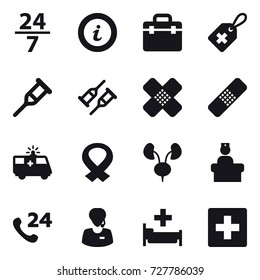 16 vector icon set : 24/7, info, hospital, first aid