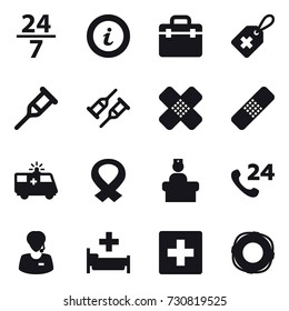 16 vector icon set : 24/7, info, hospital, first aid, lifebuoy