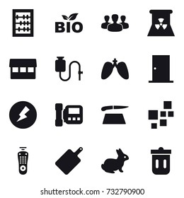 16 vector icon set : abacus, bio, group, nuclear power, market, door, electricity, intercome, cutting board, rabbit, trash bin