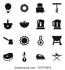 16 vector icon set : air ballon, sun, toaster, corkscrew, cauldron, kettle, turk, thermometer, iron, iron board