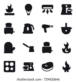 16 vector icon set : air ballon, air conditioning, coffee maker, toaster, kettle, hair dryer, cook glove, turk, fire