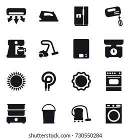 16 vector icon set : air conditioning, iron, fridge, mixer, coffee maker, vacuum cleaner, kitchen scales, bucket, washing machine