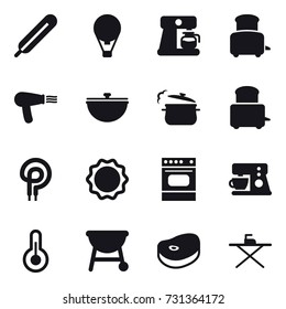 16 vector icon set : air ballon, coffee maker, toaster, hair dryer, cauldron, steam pan, iron board